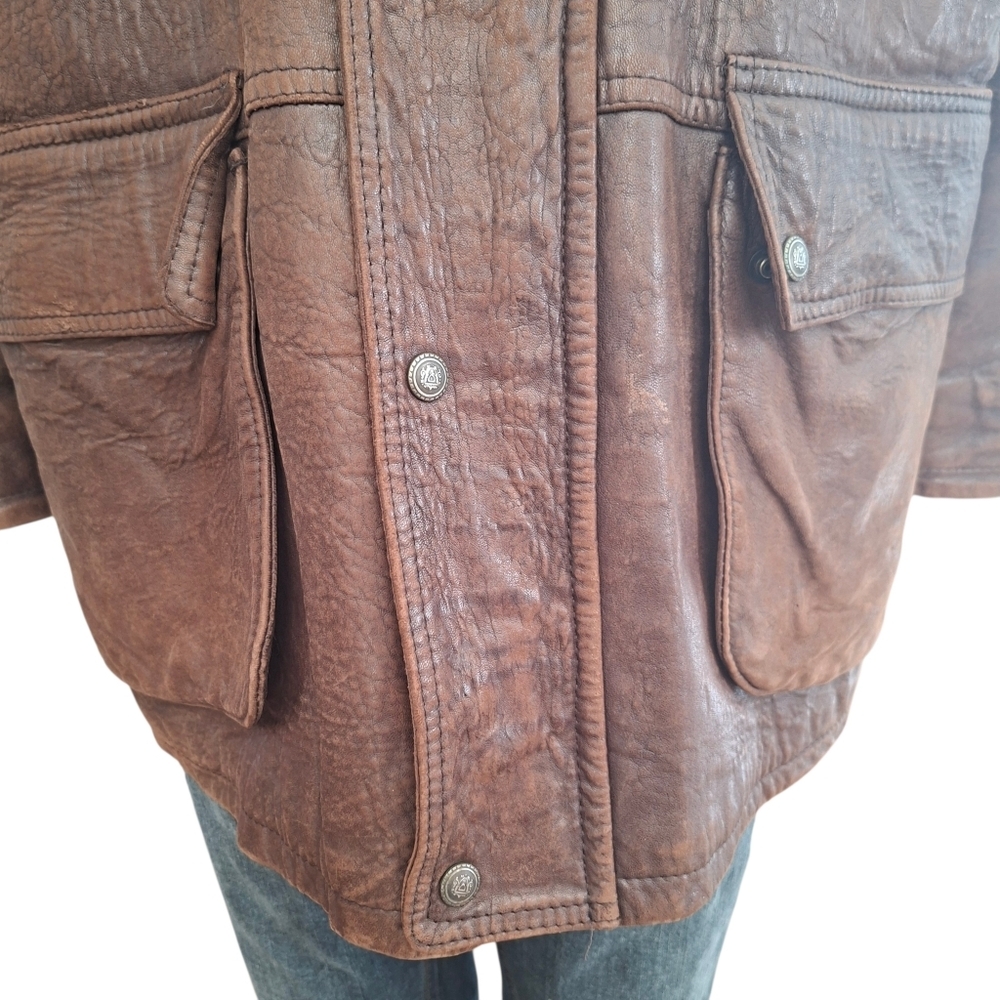 Vintage Aquascutum Of London Men's Brown Leather Jacket Coat Made In Canada - Picture 11 of 16